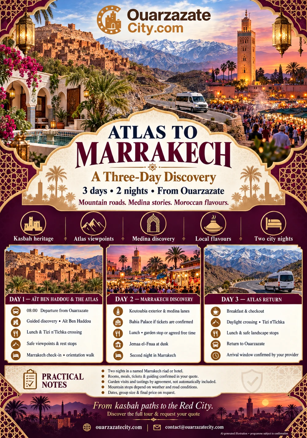 Atlas and Marrakech three-day tour flyer