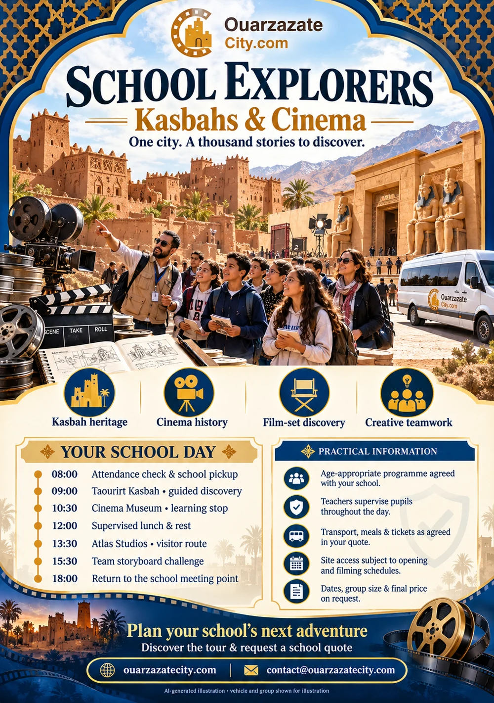 School explorers kasbah and cinema tour flyer
