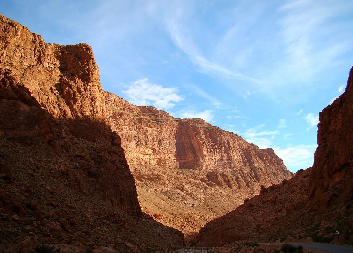 High rock walls of Todra Gorge near Tinghir